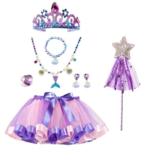 REYOK 7 Pieces Children's Princess Jewellery Set,Princess Crown, Fischschwanz-Necklace,Herzförmiger-Ring Bracelets Earrings Sternenstab,Colourful Layers Tutu for Girls Party Dress Up, Birthday Gift REYOK 7 Pieces Children's Princess Jewellery Set,Princess Crown, Fischschwanz-Necklace,Herzförmiger-Ring Bracelets Earrings Sternenstab,Colourful Layers Tutu for Girls Party Dress Up, Birthday Gift von REYOK