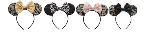 REYOK Leopard Print Ohren Maus Haarreifen Set Glitter Schmetterling Stirnbänder Mouse Ears Headbands für Kinder & Erwachsene Partys Cosplay Kostüm, Weihnachten Haarband(4 Stück) von REYOK