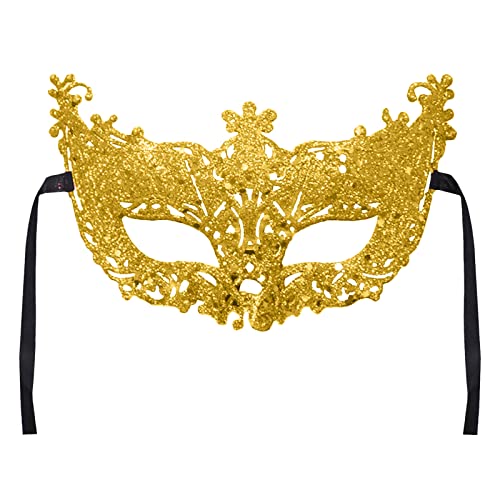 REYYOISKA Damen Maske Venezianische Maske Schwarz Augenmaske Maskerade Maske für Halloween Karneval Party Kostüm Ball Verkleidung für Herren und Damen (Gold, One Size) von REYYOISKA