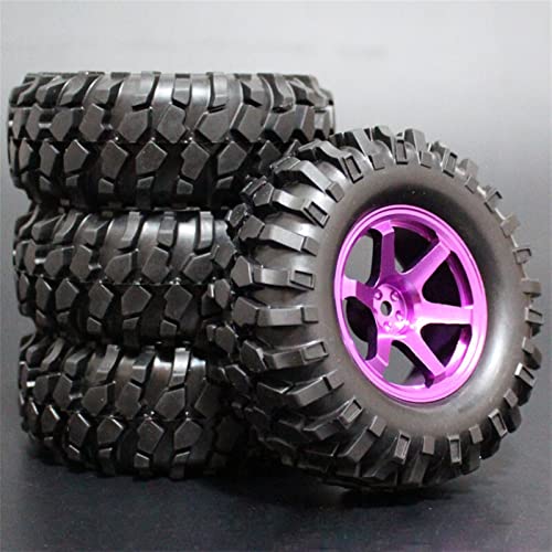 RFVBG 4 STÜCKE 1/10 1,9 Zoll Off Road Climb Rock Crawler Autoreifen Superweiche 96 MM Gummireifen Metallfelge, for Tamiya, CC01 D90 110 RC-Autoreifen(Purple) von RFVBG