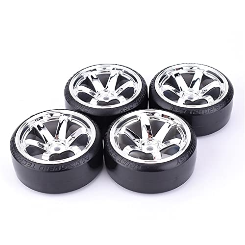 RFVBG 4 STÜCKE 1/10 RC Drift Cars Hot Wheel Hub Hard Pattern Reifen 1: 10, for, for Traxxas, for HSP, for HPI, for Sakura, TT01, for, for Tamiya, RC Drift Car Zubehör RC-Autoreifen(Silver) von RFVBG