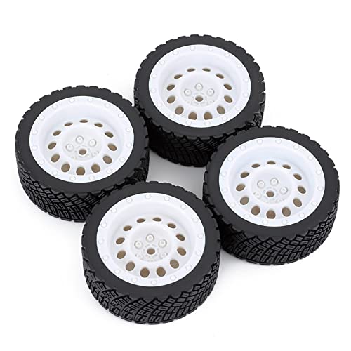RFVBG 4 STÜCKE 12mm Hex 67mm Gummireifen Felge 1/10 Rolly, for HPI, WR8, for HSP, 94177, for Wltoys, 1/14 144001 RC Auto, for Tamiya, Rallye Auto RC-Autoreifen(8006 802 White) von RFVBG