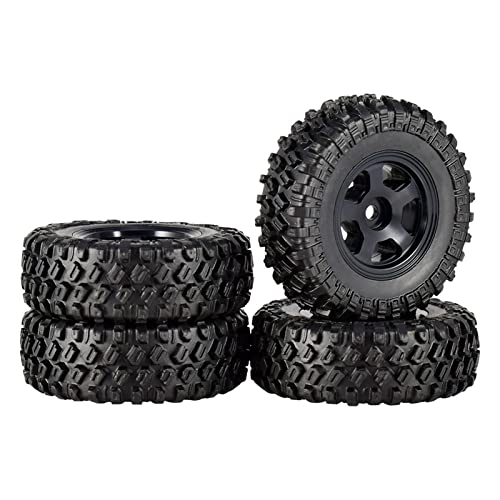 RFVBG 4 STÜCKE 49 * 18mm Micro Rad Metall Beadlock Felgen Gummi Reifen 1/24 RC Crawler Auto, for Axial, SCX24 90081 AXI90081 AXI00001 Deadbolt RC-Autoreifen(2402BK Black) von RFVBG