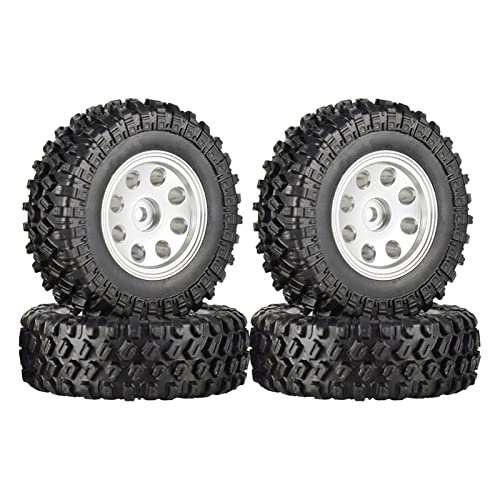 RFVBG 4 STÜCKE 49 * 18mm Micro Rad Metall Beadlock Felgen Gummi Reifen 1/24 RC Crawler Auto, for Axial, SCX24 90081 AXI90081 AXI00001 Deadbolt RC-Autoreifen(2404SR Silver) von RFVBG