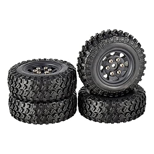 RFVBG 4 STÜCKE Micro Wheel Beadlock Felgen Gummireifen 49 * 18mm 1/24 RC Crawler Auto, for Axial, SCX24 90081, for RGT RC-Autoreifen(2401 Black) von RFVBG