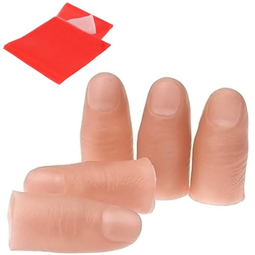 Magische Requisiten, Simulations-Daumen, verschwindende Tricks, falsche Finger, weiche Daumen, Fingerspitzen, Zaubertrick-Werkzeug mit rotem Seiden-Trainingstuch, für Bühnenshow, Nahaufnahmen von RGEVGER