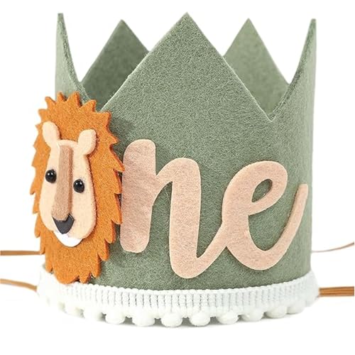 RGEVGER 1 Jahr Geburtstag Krone für Baby, Wild One Birthday Dekorationen Grünes Stoffdesign, Niedliche Tiara Dekoration, für Jungen und Mädchen Löwe Party Dekorationen Foto Requisiten Stirnband und RGEVGER 1 Jahr Geburtstag Krone für Baby, Wild One Birthday Dekorationen Grünes Stoffdesign, Niedliche Tiara Dekoration, für Jungen und Mädchen Löwe Party Dekorationen Foto Requisiten Stirnband und von RGEVGER