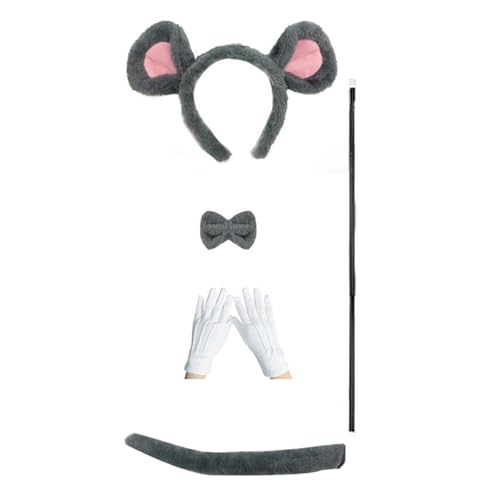 RGYBAO 6-teiliges Maus-Kostüm-Zubehör-Set, Mäuse-Ohren, Stirnband, Schwanz, Sonnenbrille, Fliege für Kinder, Halloween, Party, Cosplay, Kostüm RGYBAO 6-teiliges Maus-Kostüm-Zubehör-Set, Mäuse-Ohren, Stirnband, Schwanz, Sonnenbrille, Fliege für Kinder, Halloween, Party, Cosplay, Kostüm von RGYBAO