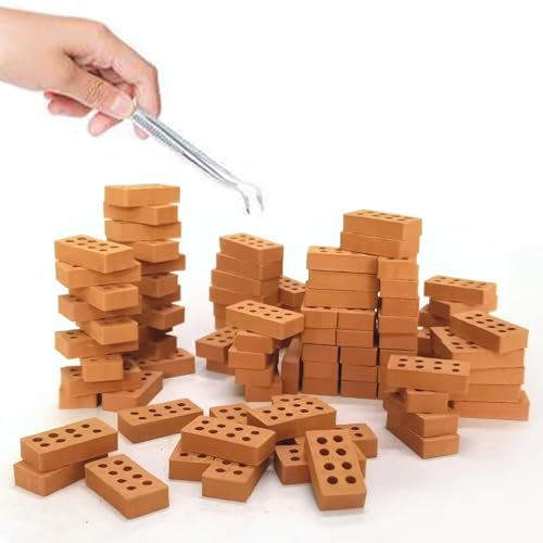 RHQFDM 100 Stück Mini Ziegelsteine,2CM Simulation Ziegel,Modellbau Bricks Set,Ziegelstein Modell mit 8 Löchern,Mini Scale Ziegel,Ziegelsteine zum Mauern Kinder,Zubehör für DIY Bauen Puppenhaus von RHQFDM