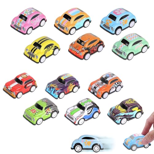 RHQFDM 12 Stück Auto Aufziehautos Mini Zurückziehen Autos Matchbox Auto Set Legierung Kleine Autos für Kinder Push and Go Auto Spielzeug Auto Zurückziehen Stunt Car für Kleinkinder Mädchen und Jungen von RHQFDM