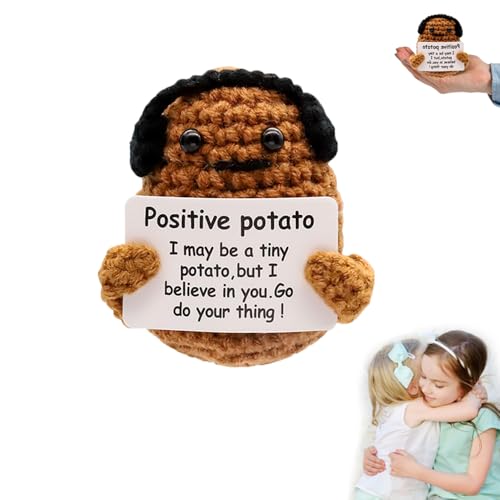 RHQFDM Positive Kartoffel Pocket Hug Geschenk Niedliche Gestrickte Kartoffel Puppe Kreatives Stricken Wolle Puppe Kartoffel Puppen mit Grußkarten Positive Geschenke für Freunde und Freundinnen von RHQFDM