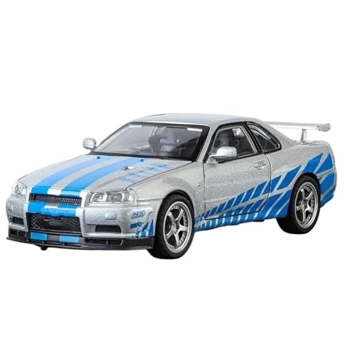 1:32 Für GTR R34 Skyline Legierung Metallic Diecast Automodell(Silver) von RHUIMEI