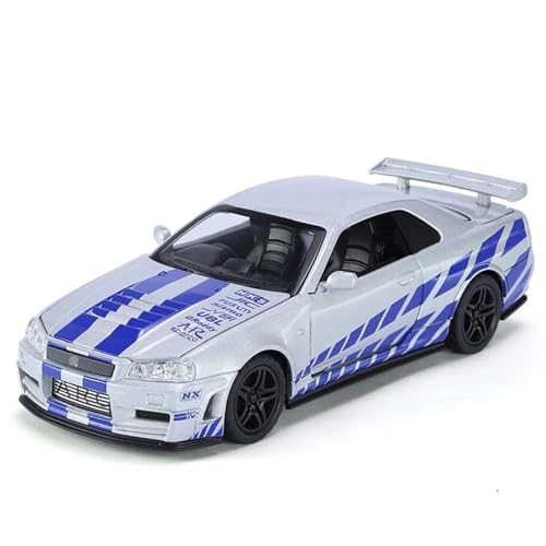1:32 Für Skyline GTR R34 Racing Spielzeug Modell Druckguss Metall GT-R Löffel Sport(Silver) von RHUIMEI