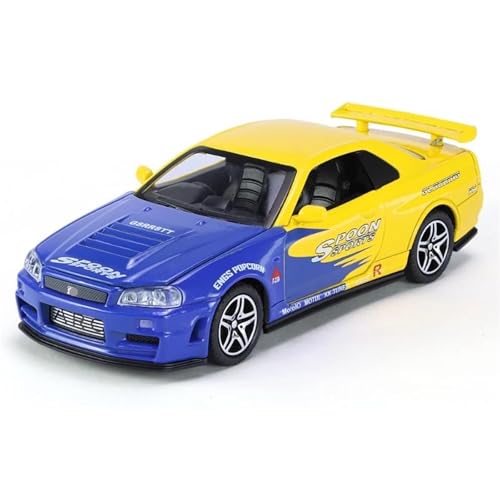 1:32 Für Skyline GTR R34 Racing Spielzeug Modell Druckguss Metall GT-R Löffel Sport(Yellow) von RHUIMEI