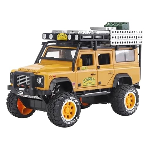 RHUIMEI Defender Modellauto 1:28, aus Legierung, Druckguss, Camel Cup SUV, 6 Türen, mit Sound und Licht (Gelb) von RHUIMEI