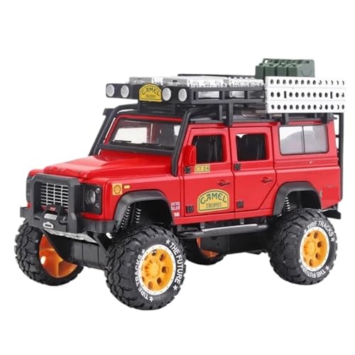 RHUIMEI Defender Modellauto 1:28, aus Legierung, Druckguss, Camel Cup SUV, 6 Türen, mit Sound und Licht (Rot) von RHUIMEI