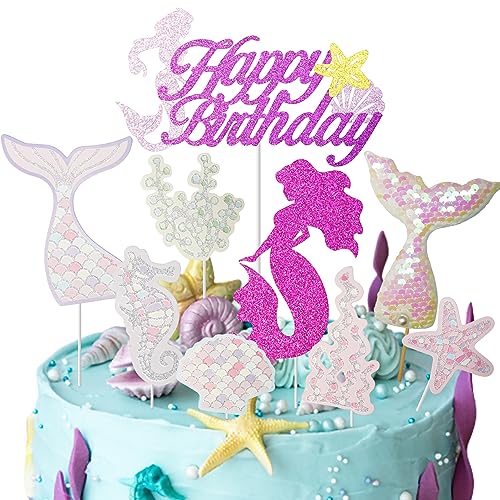 RHZXD Meerjungfrau Tortendeko, 9 Stück: Kuchendeko Set mit 9 Teilen, Geburtstag Deko, Glitzernde Meerjungfrau Kuchendeko, Ocean Theme Party Dekoration für Mädchen Frauen RHZXD Meerjungfrau Tortendeko, 9 Stück: Kuchendeko Set mit 9 Teilen, Geburtstag Deko, Glitzernde Meerjungfrau Kuchendeko, Ocean Theme Party Dekoration für Mädchen Frauen von RHZXD