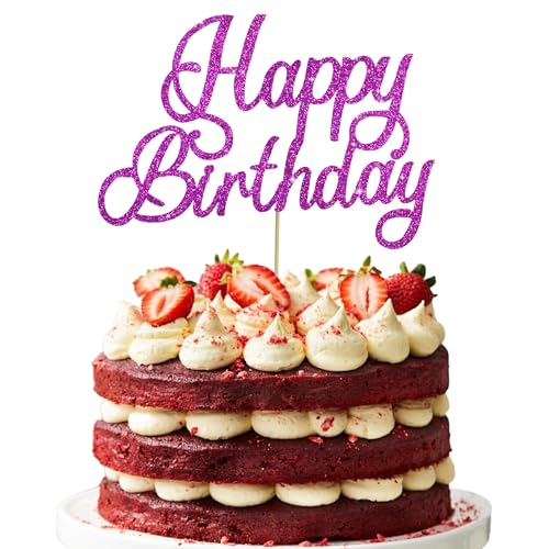 RIBBOOO 1-Pack Dunkelviolett Happy Birthday Tortendeko Cake Topper Geburtstag Kuchen Dekoration für Geburtstagsparty Papier-Kuchenaufsatz Jungen Mädchen Frauen und Männer von RIBBOOO