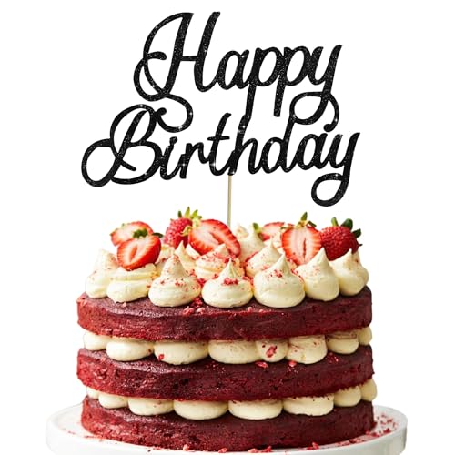RIBBOOO 1-Pack Schwarz Happy Birthday Tortendeko Cake Topper Geburtstag Kuchen Dekoration für Geburtstagsparty Papier-Kuchenaufsatz Jungen Mädchen Frauen und Männer RIBBOOO 1-Pack Schwarz Happy Birthday Tortendeko Cake Topper Geburtstag Kuchen Dekoration für Geburtstagsparty Papier-Kuchenaufsatz Jungen Mädchen Frauen und Männer von RIBBOOO