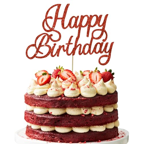 RIBBOOO 1-Pack Rot Happy Birthday Tortendeko Cake Topper Geburtstag Kuchen Dekoration für Geburtstagsparty Papier-Kuchenaufsatz Jungen Mädchen Frauen und Männer RIBBOOO 1-Pack Rot Happy Birthday Tortendeko Cake Topper Geburtstag Kuchen Dekoration für Geburtstagsparty Papier-Kuchenaufsatz Jungen Mädchen Frauen und Männer von RIBBOOO