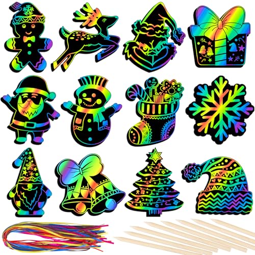 RICEDUO 48 Stück Weihnachten Kratzbilder Set für Kinder, Regenbogen Weihnachten Kratzpapier Bastelset mit hölzernen Stöcken, Weihnachtsschmuck für Kinder Party Bevorzugung Supplies RICEDUO 48 Stück Weihnachten Kratzbilder Set für Kinder, Regenbogen Weihnachten Kratzpapier Bastelset mit hölzernen Stöcken, Weihnachtsschmuck für Kinder Party Bevorzugung Supplies von RICEDUO