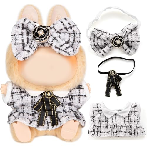 Puppenkleider, 17 cm, 3-teiliges Mode-Puppenkleid-Outfit-Set, weiße Schleife + schwarze Krawatte + weißes kariertes Tweed-Kleid – niedliches schickes Puppen-Outfit-Zubehör für 17 cm große Puppen Puppenkleider, 17 cm, 3-teiliges Mode-Puppenkleid-Outfit-Set, weiße Schleife + schwarze Krawatte + weißes kariertes Tweed-Kleid – niedliches schickes Puppen-Outfit-Zubehör für 17 cm große Puppen von RICK UNCLE