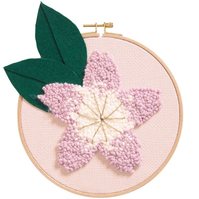 Punch Needle Packung Kirschblüte Blatt grün, Bild Ø 21,5 cm von RICO-Design tap