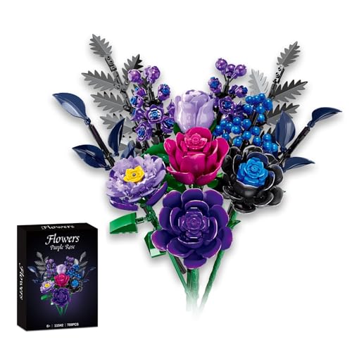 RIDIR Blumen Bauspielzeug Set mit Rosen Blumenstrauß Bausteinen, Gothic Heimdekoration als Geschenk für Freund, Geburtstag, Halloween, Weihnachten, Ostern von RIDIR