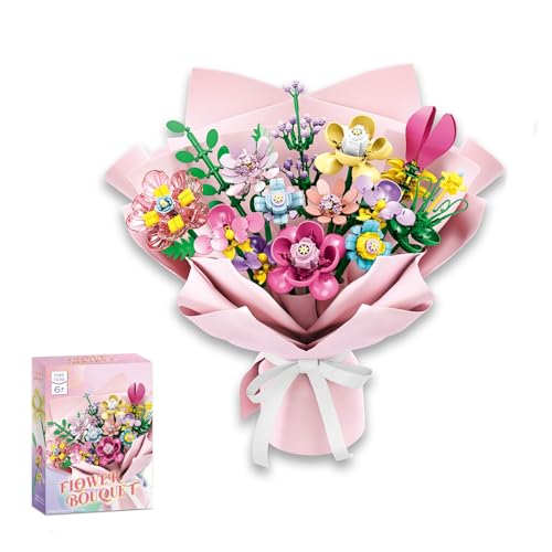 RIDIR Blumen Bausteine Set, 726 Teile Botanischer Strauß DIY Bausatz - Kreatives Geschenk für Erwachsene Frauen zur Entspannung, Deko für Zuhause mit Orchidee Rosen Tulpen Lilien von RIDIR