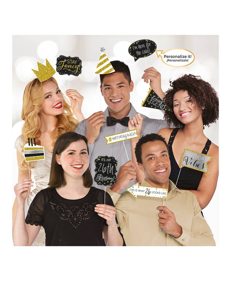 13 personalisierbare Photobooth-Accessoires Schwarz-Gold von RIETHMULLER