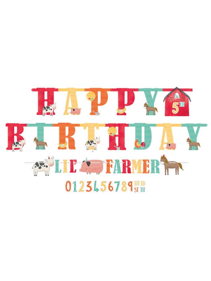 2 Girlanden Happy Birthday Bauernhof aus Karton von RIETHMULLER