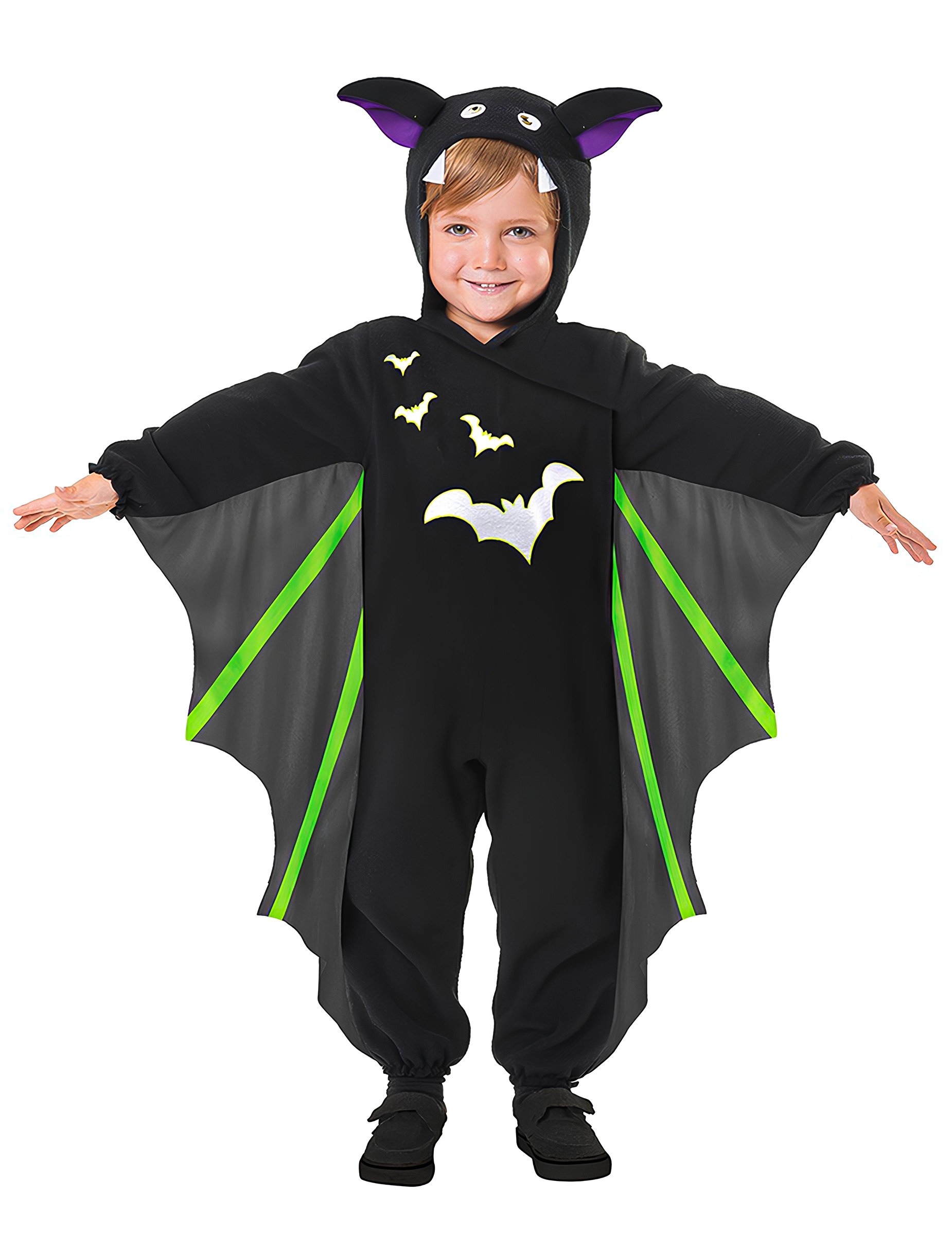Fledermaus-Kostüm für Kinder Halloween-Kostüm schwarz-grün-violett von RIETHMULLER