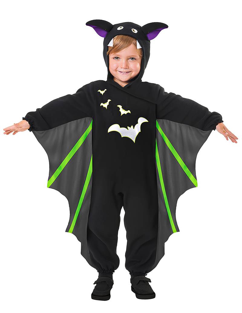 Fledermaus-Kostüm für Kinder Halloween-Kostüm schwarz-grün-violett von RIETHMULLER