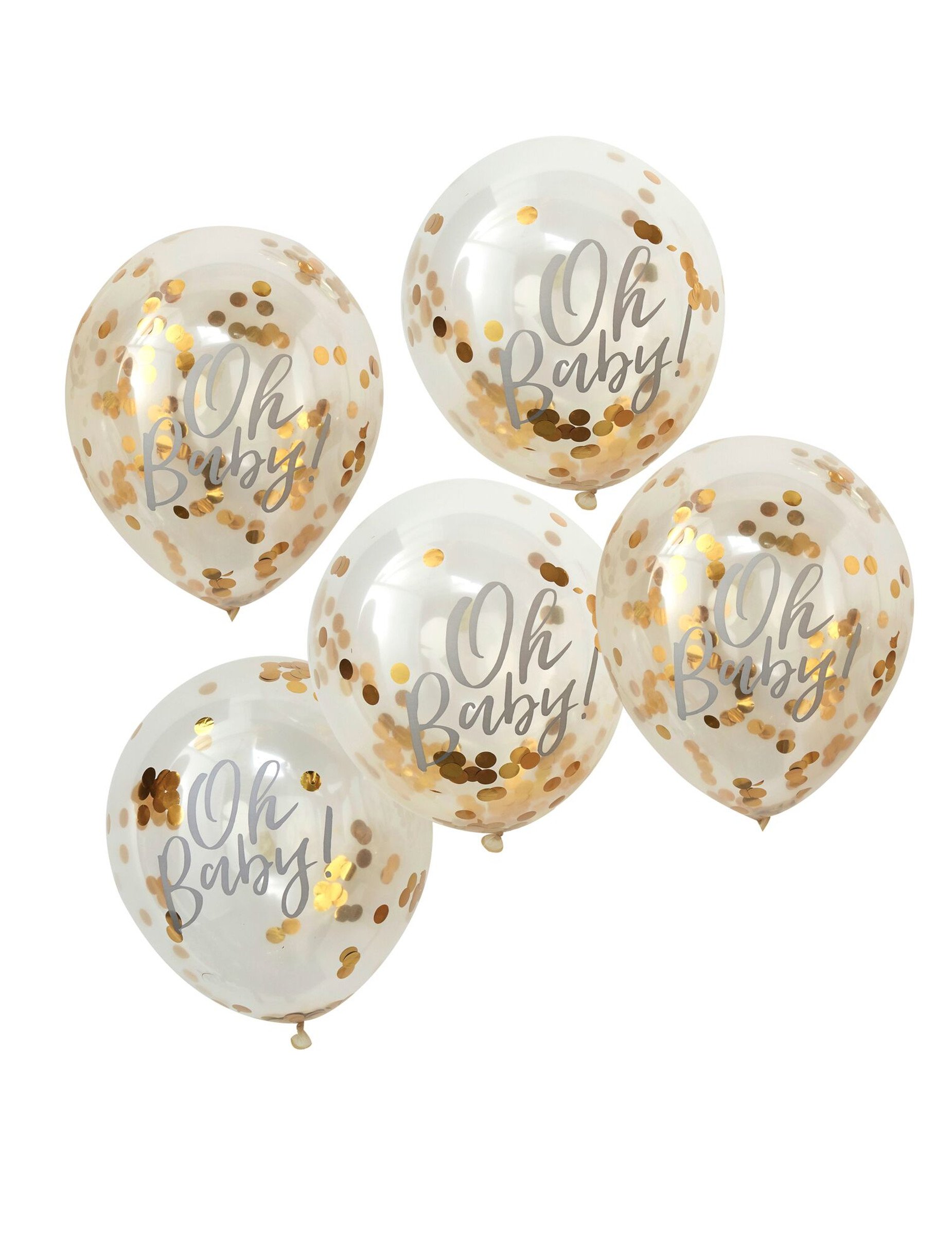 Konfetti Ballons Oh Baby Gold, 5 Stück, transparent, 30 cm von RIETHMULLER