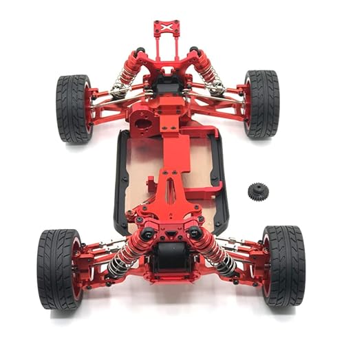 Vollständig aus Metall zusammengebautes Rahmenchassis mit Radsatz-Ersatzzubehör, for Wltoys 144001 1/14 RC-Car-Upgrade-Teile (Color : Red) von RIJPEX