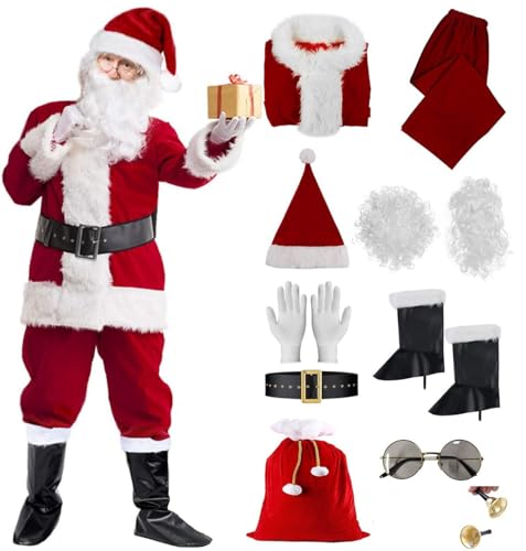 RIKCAT Deluxe Weihnachtsmannkostüm 10tlg. Weihnachtsmann-Kostüm aus Samt für Erwachsene, Weihnachtsmann-Kostüm für Erwachsene, Herren, Weihnachtsmann-Kostüm für Männer und Frauen XL. von RIKCAT