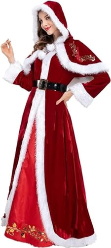 RIKCAT Weihnachtsmann-Kostüm, Herren-Weihnachtsmann-Cosplay-Kostüm, Damen-Weihnachtskleid mit V-Ausschnitt, Weihnachtsparty-Miss-Kleider, Erwachsene Plus-Size-Weihnachtsmann-Weihnachtsoutfit-Set B,S. von RIKCAT