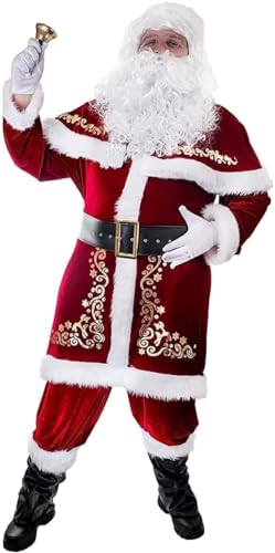RIKCAT Weihnachtsmann-Kostüm, Herren-Weihnachtsmann-Cosplay-Kostüm, Damen-Weihnachtskleid mit V-Ausschnitt, Weihnachtsparty-Miss-Kleider, Erwachsene Plus-Size-Weihnachtsmann-Weihnachtsoutfit-Set A,L. von RIKCAT