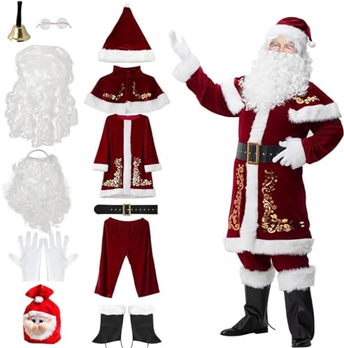 RIKCAT Weihnachtsmann-Kostüm in Übergröße, Weihnachten, 12-teilig, Deluxe-Samt-Weihnachtsmann-Anzug für Erwachsene, Teenager-Kostüm für Damen und Herren B,L. von RIKCAT