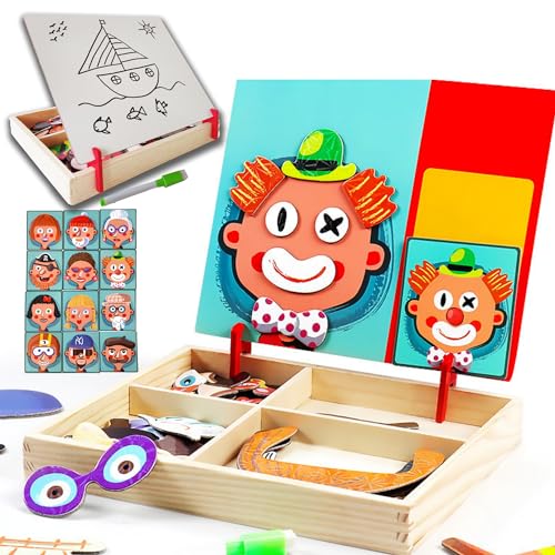 Rimafi magnetisches Holzpuzzle für Kinder ab 3 Jahren mit weißer Tafel zum Zeichnen von RIMAFI