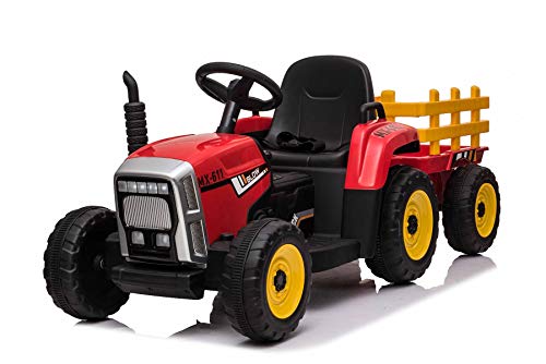 Elektrischer Traktor Workers mit Anhänger, Rot, Hinterradantrieb, Lithium-Akku, Rädern, breitem Sitz, 2,4-GHz-Fernbedienung, MP3-Player mit Bluetooth und SD-Eingang, LED-Leuchten Elektrischer Traktor Workers mit Anhänger, Rot, Hinterradantrieb, Lithium-Akku, Rädern, breitem Sitz, 2,4-GHz-Fernbedienung, MP3-Player mit Bluetooth und SD-Eingang, LED-Leuchten von RIRICAR