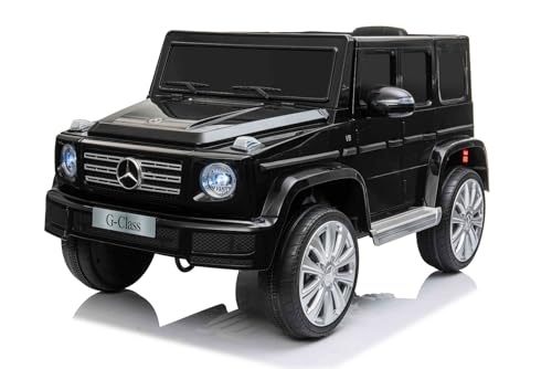 Elektrisches Elektroauto Mercedes G500 12V, schwarz, 2,4 GHz Fernbedienung, USB/SD Eingang, Hinterradfederung, Lithium-Batterie, LED-Lichter, Originale Lizenz von RIRICAR