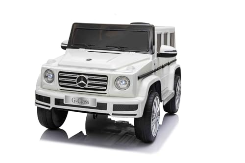 Elektrisches Elektroauto Mercedes G500 12V, weiß, 2,4 GHz Fernbedienung, USB/SD Eingang, Hinterradfederung, Lithium-Batterie, LED-Lichter, Originale Lizenz von RIRICAR