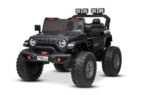 Elektrisches Kinderauto Beneo Motors OFFRIDE 4x4² Zweisitzer 12V, schwarz, MP3-Player mit USB/AUX-Eingang, 4x4 Antrieb, Lithium-Akku, große Eva-Räder mit Hinterradfederung, Fernbedienung, LED-Lichter von RIRICAR