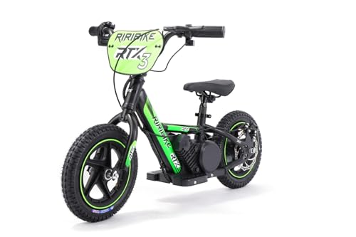 Elektro Laufrad für Kinder RIRIBIKE RTX3 24V (12"), grün, Lithium-Batterie, 100W-Motor, Scheibenbremse, Verstellbarer weicher PU-Sitz von RIRICAR