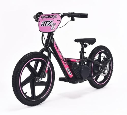 Elektro Laufrad für Kinder RIRIBIKE RTX6 24V (16"), rosa, Lithiumbatterie, 250W-Motor, Scheibenbremse, Verstellbarer weicher PU-Sitz von RIRICAR