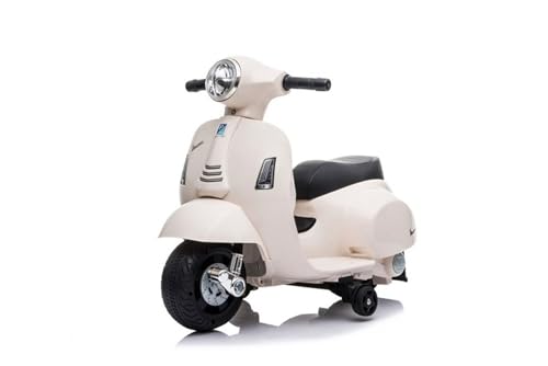 Elektro-Rutschroller Vespa GTS, weiß, mit Hilfsrädern, lizenziert, 6-V-Batterie, Ledersitz, 30-W-Motor von RIRICAR