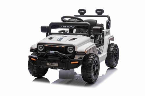 Kinder elektroauto Offroad New mit Hinterradantrieb, weiß, Lithium-Batterie, hohes Fahrgestell, breiter Sitz, Hinterradfederung, 2,4-GHz-Fernbedienung, MP3-Player mit USB/AUX-Anschluss, LED-Leuchten Kinder elektroauto Offroad New mit Hinterradantrieb, weiß, Lithium-Batterie, hohes Fahrgestell, breiter Sitz, Hinterradfederung, 2,4-GHz-Fernbedienung, MP3-Player mit USB/AUX-Anschluss, LED-Leuchten von RIRICAR