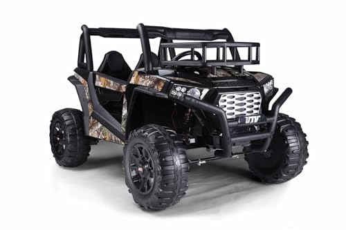 RIRICAR Elektroauto für Kinder 24V UTV, Schwarz, Kinder elektroauto 2 sitzer mit 2,4 GHz Ferbedienung, 2 x 200 W Motor, Lithium-Akku, Eva-Räder, gepolsterter Sitz, USB, SD-Karte von RIRICAR
