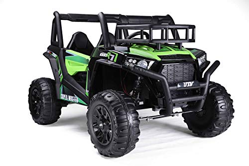 RIRICAR Elektroauto für Kinder 24V UTV, grün, Kinder elektroauto 2 sitzer mit 2,4 GHz Ferbedienung, 2 x 200 W Motor, Eva-Räder, gepolsterter Sitz, USB, SD-Karte, elektrofahrzeug Kinder ab 3-8 Jahre von RIRICAR